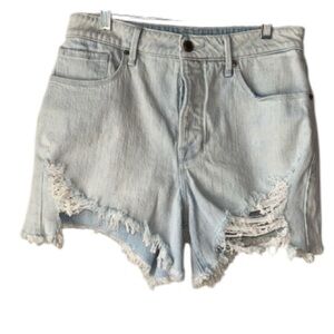 Good American shorts Jean denim light wash button fly 4 or size 27 like new
